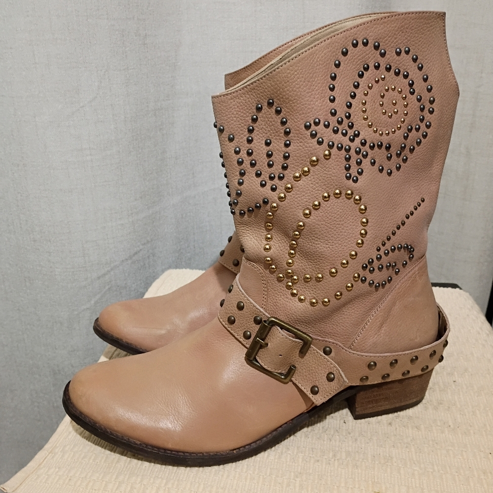 Naughty Monkey Beige Studded Heeled Boots